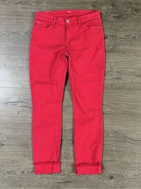 7 For All Mankind Frayed Hem Bright Red Berry Jeans Size 29